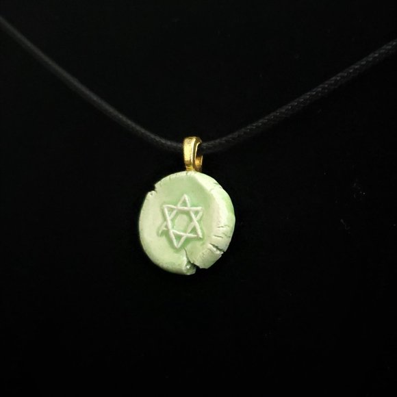 Handmade Ceramic Light Green Star of David Pendant Necklace - Picture 2 of 14